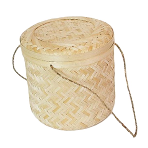 Cesta de bambú para envolver regalos con asa para frutas, pan y pasteles. 23cmx23cm