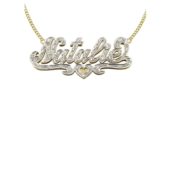 14K Gold  Two Tone  Diamonds Name Plate Necklace | Style #1