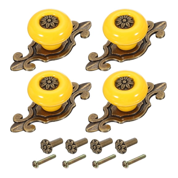 Uxcell Retro Ceramic Cabinet Knobs Vintage Round Drawer Knobs Dresser Petal Cabinet Pulls Handles Yellow