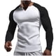 thumbnail image 1 of Blusas y camisas de manga larga con cuello en V para hombre, estilo casual, de color liso, con empalme, de manga larga y cuello en V, de poliéster y algodón., 1 of 4