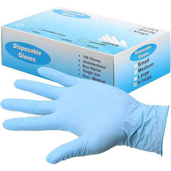 100 Pcs Gants en Nitrile Gants Jetables Sans Danger pour les Aliments Sans Poudre Gants Sans Latex pour Tatouage, Mécanique, Coiffure, Usage Domestique (Grand)