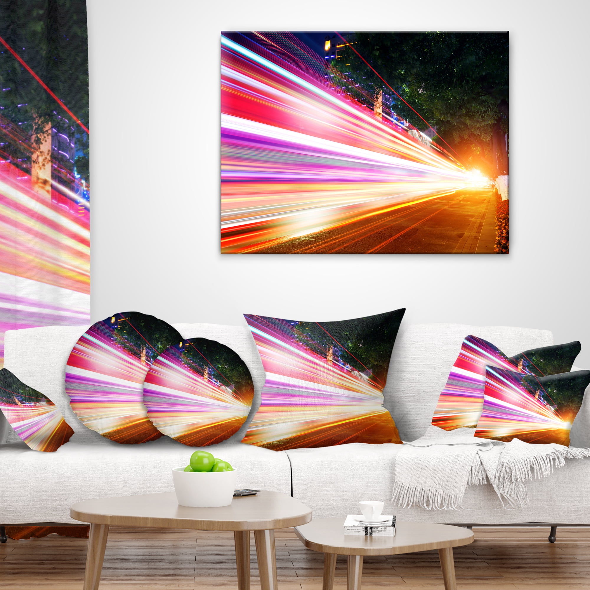 Designart Expressway Light Trails - Cityscape Photo Throw Pillow - 12x20