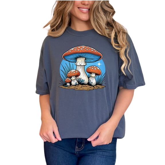 Colorful Mushroom Art T-Shirt, Vintage Fungi Graphic Tee, Unique Nature Inspired Design, Retro Mushroom Illustration, Trendy Casual Wear, Denim Comfort Colors T-Shirt, Small