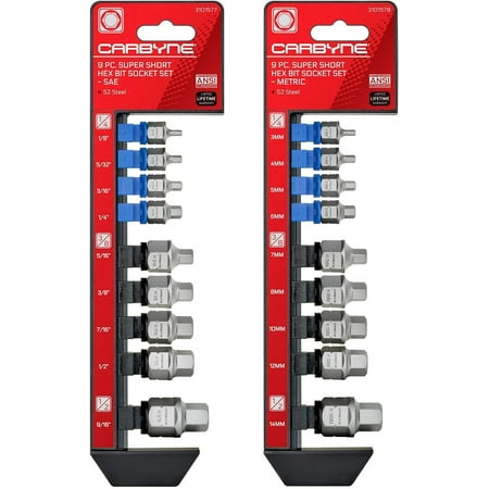 

CARBYNE 2 Super Short Bit Socket Sets - 9 Piece SAE Hex AND 9 Piece Metric Hex