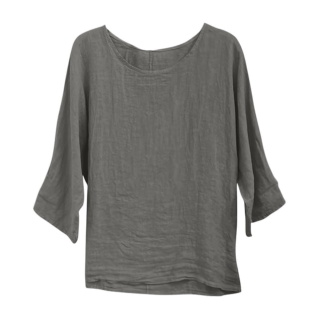 Blouses Jacquard en Coton et Lin à Manches 3/4 pour Femmes