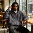 thumbnail image 6 of Mens Zip Up Hoodies Oversized Fleece Long Sleeve Drop Shoulder Hooded Sweatshirt Trendy Vintage Streetwear Gray 2XL, 6 of 9