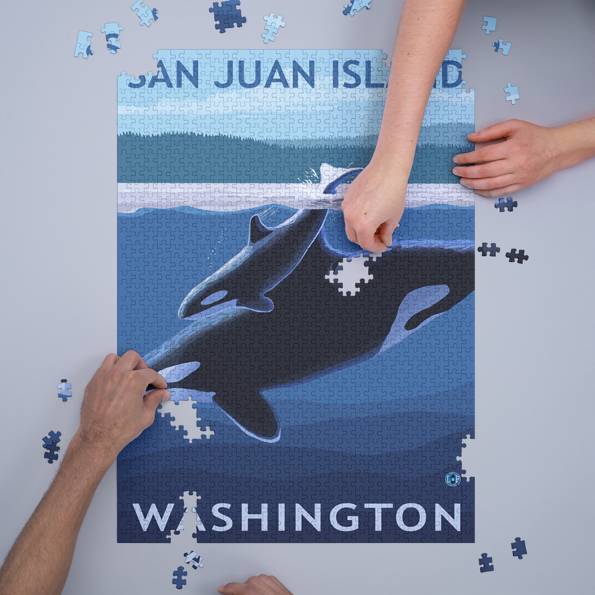 San Juan Island, Washington, Orca and Calf (1000 Piece Puzzle, Size 19x27, Challenging Jigsaw Puzzle for Adults and Family, Made in USA) - image 3 of 4