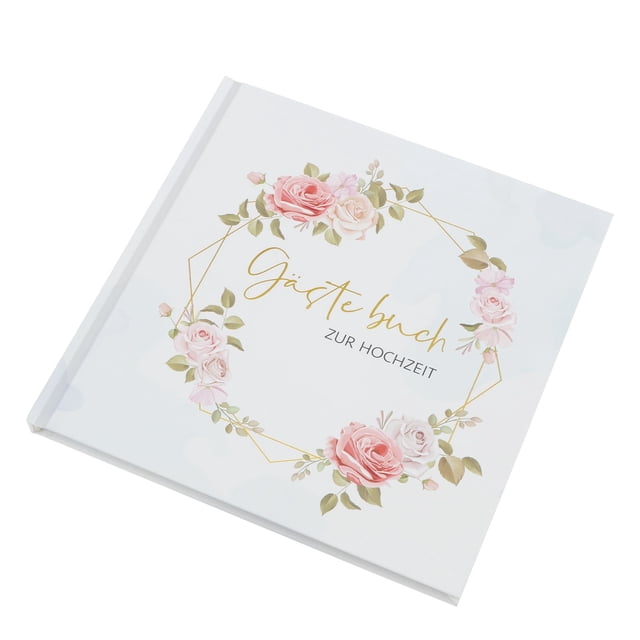 Wedding Guest Book 120 Pages Elegant Flower Pattern Wedding Sign Book Hard Cover Personalized Guest Signature Album for Party Reception Engagement-pink-