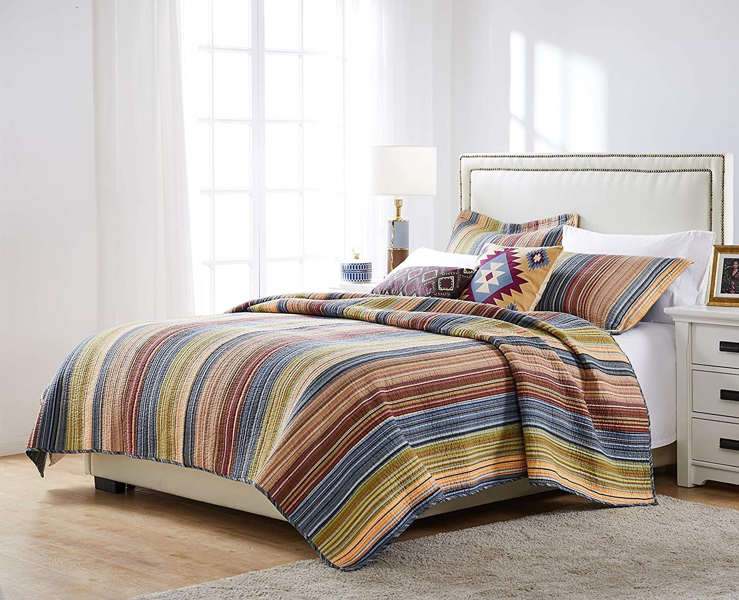 Greenland Home Katy Boho Stripe 100% Cotton Quilt and Pillow Sham Set, 3-Piece King/Cal King