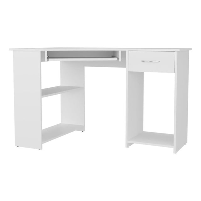 EKKO Corner Computer Desk L-Shaped Home Office Desk with CPU Space White