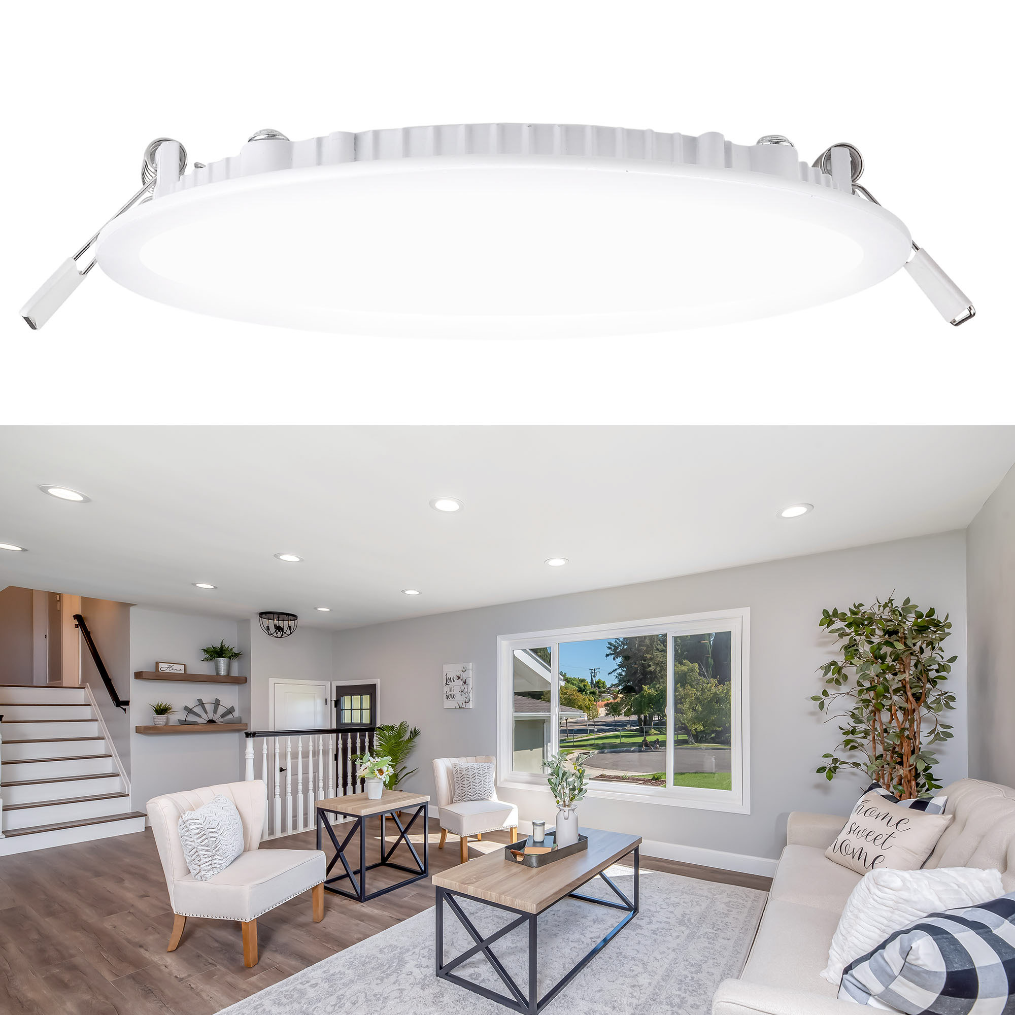 DELight Inch LED Recessed Ceiling Light Panel 6000-6500K Cool White  1440LM Canless Downlight 18W=150W Ultra-thin Wafer Fixtures ROHS Certified 