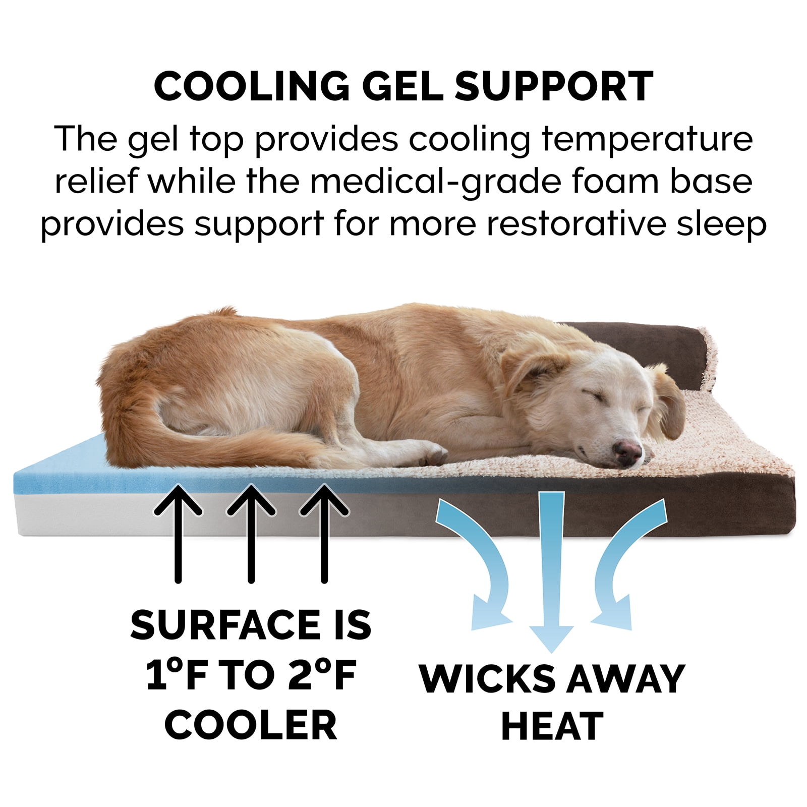 FurHaven Pet Products Two-Tone Faux Fur & Suede Cooling Gel Top Deluxe Chaise Lounge Pet Bed for Dogs & Cats - Espresso, Large