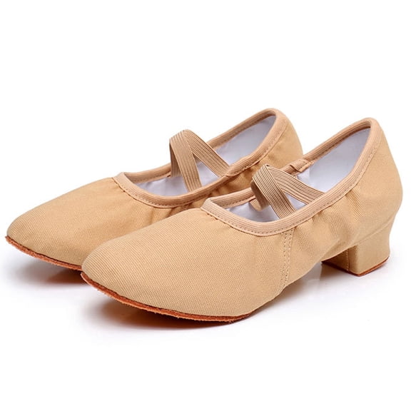 Xfvqtps Womens Latin Dance Shoes Low Heel Cross Elastic Straps Close Toe Ballroom Salsa Canvas Dance Shoes Beige