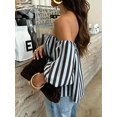 thumbnail image 5 of Women Striped Contrast‑Color Off‑Shoulder Blouse, Woven Fabric Ruffle Tops For Beach Daily Wear, 5 of 5
