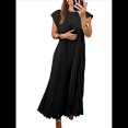 thumbnail image 2 of Vestidos Largos Plisados de Iglesia para Mujer, Informales, de Verano, de Corta, con Cuello Redondo, Sueltos y Vaporosos. Negro XXXL, 2 of 7