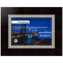 ArtToFrames 15.4x10.7 Inch - 39x27 CM Multi Puzzle Frame for 300 piece Puzzles.3.94 Inch Custom Wood Puzzle Frames, Espresso with Silver Lip - Comes with Regular Glass