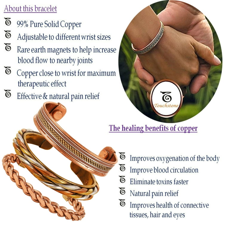 Sunsoul By Touchstone Indian Copper Brass Yoga Meditation 3 Metal Classic  Bracelets Jewelry For All.