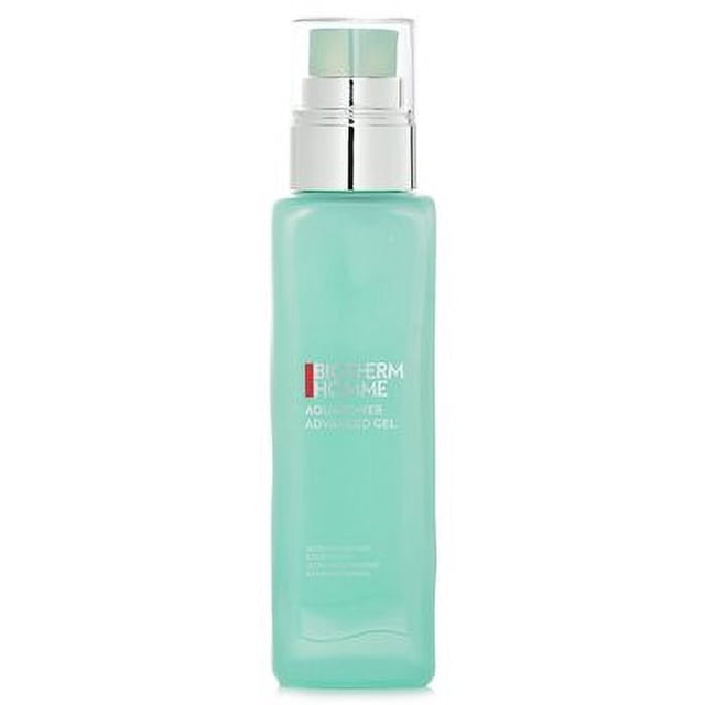 gel hidratante biotherm homme aquapower advanced para hombre botella frontal, envase turquesa opaco con dosificador plateado y tapa transparente; gel facial no graso de rápida penetración con bioceramidas y extracto probiótico Life Plankton, efecto refrescante, para pieles normales a mixtas; también suele usarse como hidratante ligero postafeitado.