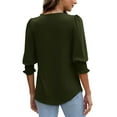 thumbnail image 3 of Blouses for Women Dressy Casual 3/4 Length Sleeve Womens Tops with Smocked Cuffs, 3 of 8