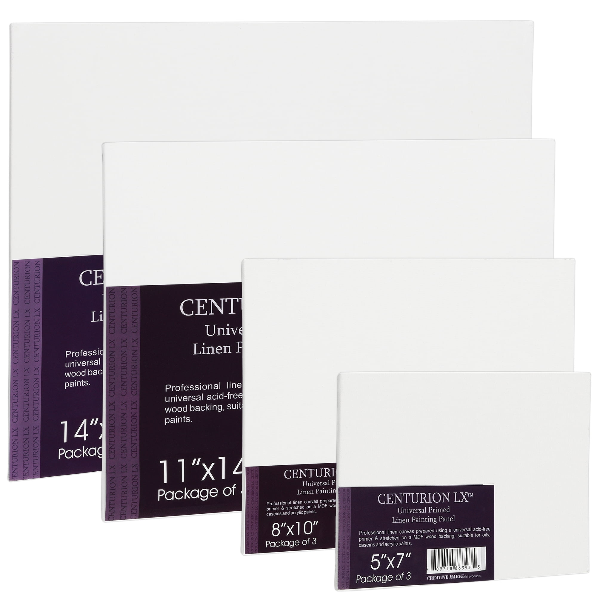 Centurion Universal Acrylic Primed Linen Panels -11x14"Canvases for Painting - 3 pack of Canvases for Oils, Acrylics, Water-Mixable Oils, and More