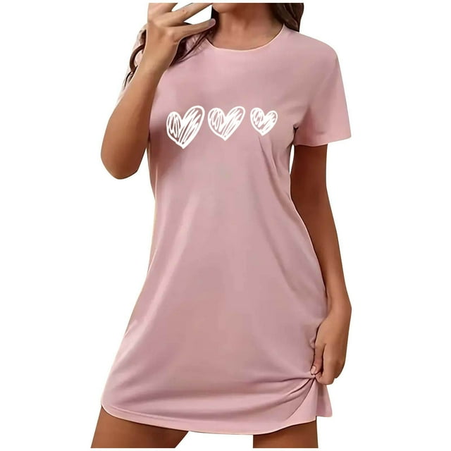 Rbaofujie Chemises de Nuit pour Femmes Robe de Nuit Courte Surdimensionnée pour Femmes Imprimée à Col Rond et Manches Courtes Pyjama pour Filles