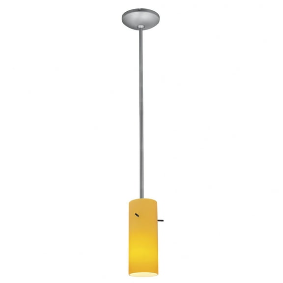 28030-3r-bs/amb Access Lighting Cylinder-1 LED Glass Pendant with Rod-4 Inches Wide by 10 Inches Tall-Brushed Steel Finish-Amber Glass Color-LED