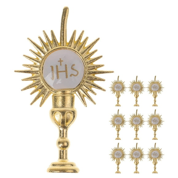 10pcs J-HS Cake Topper Gold Communion Host Cupcake Decorations Holy-light Bless Cupcake Pick for Christian Baptism Party Supplies