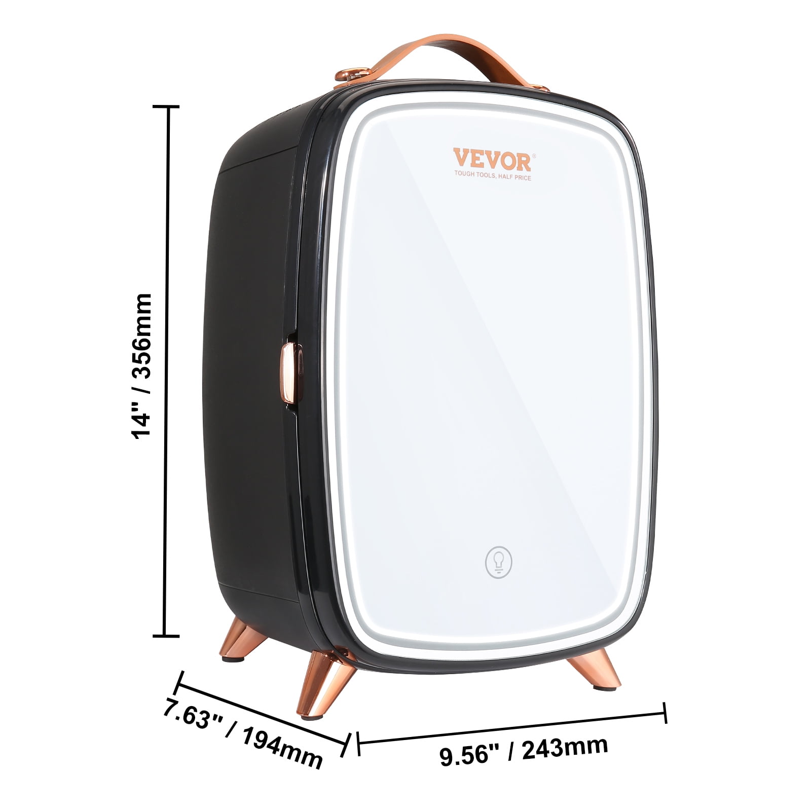 VEVOR Mini Fridge, 6L Skincare Fridge with LED light and HD Mirror, AC/DC Makeup Fridges for Skin Care, Cosmetic Storage, Chill Face Mask Drink, Small Refrigerator for Bedroom Dorm Desktop, Black