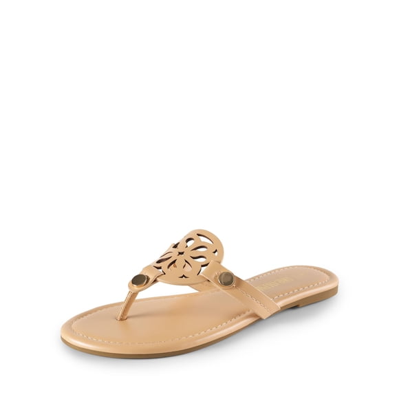 Sandalias tipo chanclas para mujer DREAM PAIRS en color nude con plantilla suave acolchonada