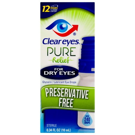 Clear Eyes Pure Relief Preservative Free Eye Drops Dry Eyes 0.34 FL