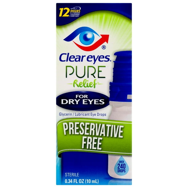 Clear Eyes Pure Relief Eye Drops for Dry Eyes Preservative Free, 0.34