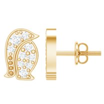 Rosec Jewels Cute Penguin Stud Earrings with Diamond for Women - HI-SI Quality, 18K Yellow Gold