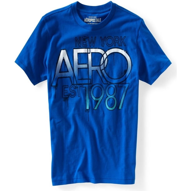 Aeropostale New York Aero Graphic playera para hombre, azul, mediano