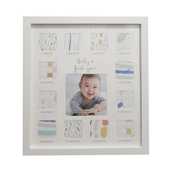 MasteelfCA Unique Style My First Year Photo Moments Baby Keepsake Frame Photo Collage for Home Babys Room (White, Suitable for 4 x 4 Inches + 2 x 2 Inches)