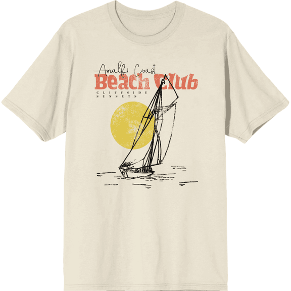 Amalfi Coast Beach Club Adult Natural Crew Neck Short Sleeve Tee-Medium