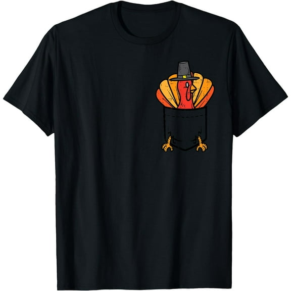 Pocket Pilgrim Turkey Feet Funny Thanksgiving Men Women Kids T-Shirt,Top Tees,Black