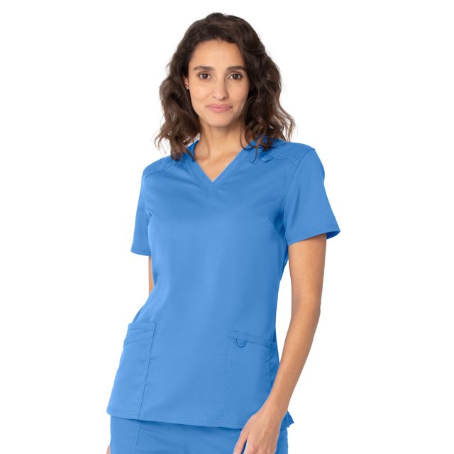 Landau ProFlex Haut de Sarrau pour Femmes : 3 Poches, Coupe Moderne Ajustée, Col en V Extensible 4169