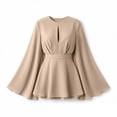 thumbnail image 5 of Blmnix A Line Dresses Women Dress Petite Peplum Short Dress Dresses Long Sleeve Yellow Mini Crew Neck Adjustable Waist Womens Dresses Summer M, 5 of 9