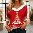 thumbnail image 2 of Womens Fall Christmas Tops V Neck 3/4 Sleeve Tree Print Shirts Casual Gift Tops, 2 of 5