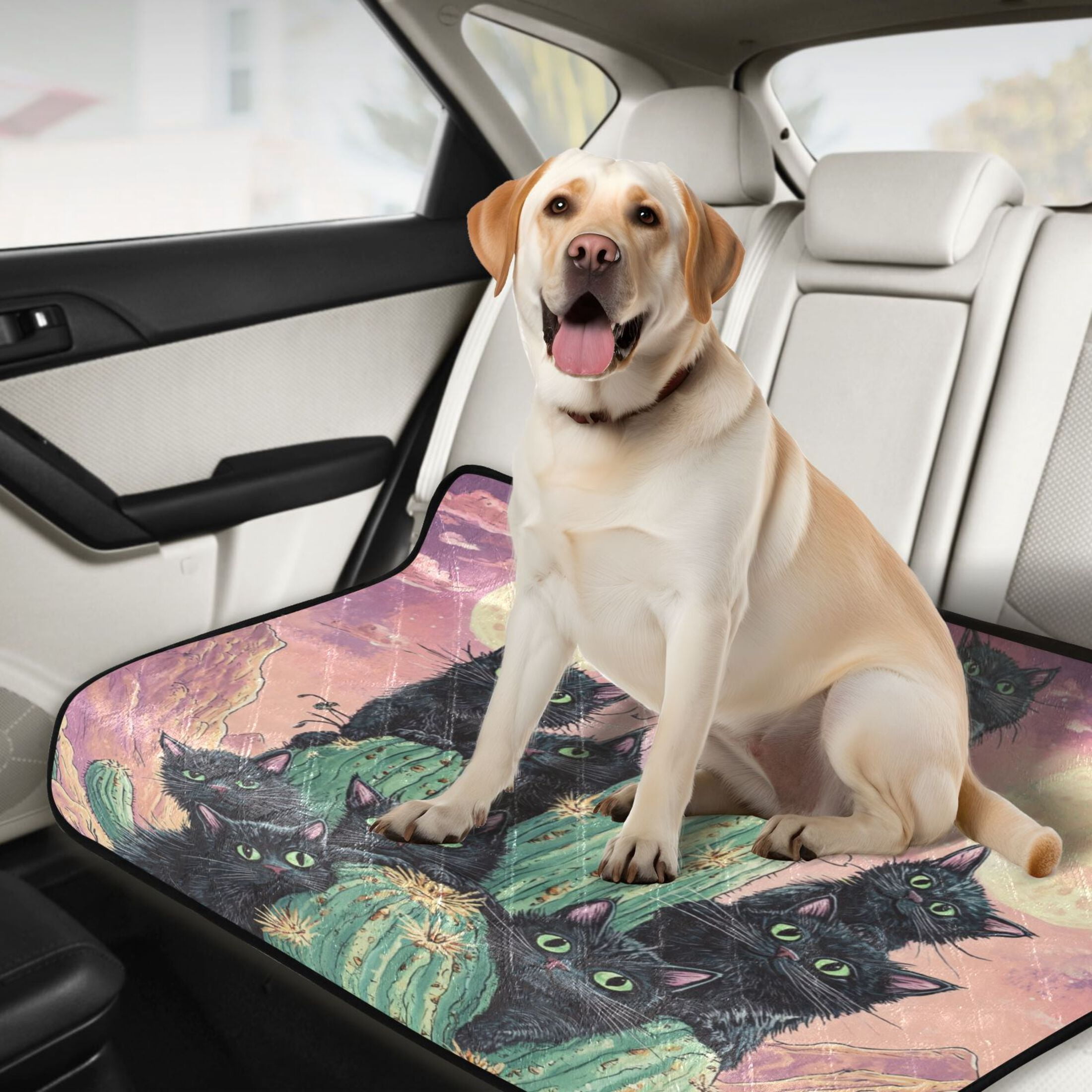 Qxltty Black Cat with Cactus Cat litter Pads Pet Set of 3 Diaper Mats Center Anti-leakage Layer Absorbent Soft and Comfortable