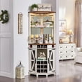 thumbnail image 3 of OKD Farmhouse Corner Bar Cabinet with Glass Holder, 72” Tall Wine Bar with LED Light & Adjustable Shelf for Living Room and Dining Room, White, 3 of 8