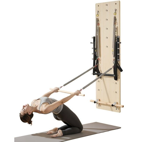 VEVOR Wall Mounted Pilates Reformer Machine, Maple Wood Pilates Springboard, Exercise Equipment with Resistance Springs, Yoga Fitness Trainer,Suitable for Flexibility Balance, Home Gym Studio Workout