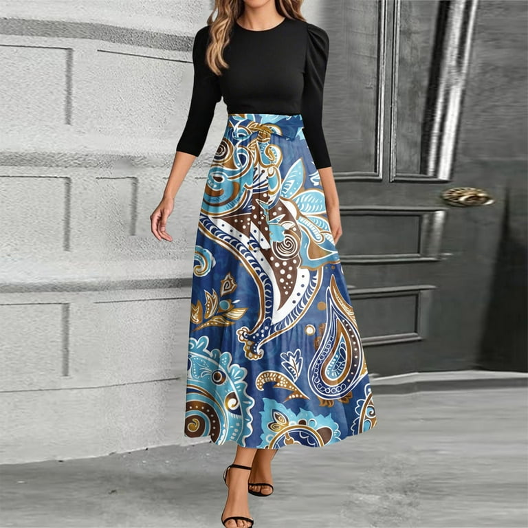 chinese dress ladies Boho Floral Patchwork Tiered Maxi Dress