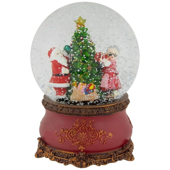 Northlight Santa and Mrs. Claus Decorating Christmas Tree Musical Snow Globe - 6"