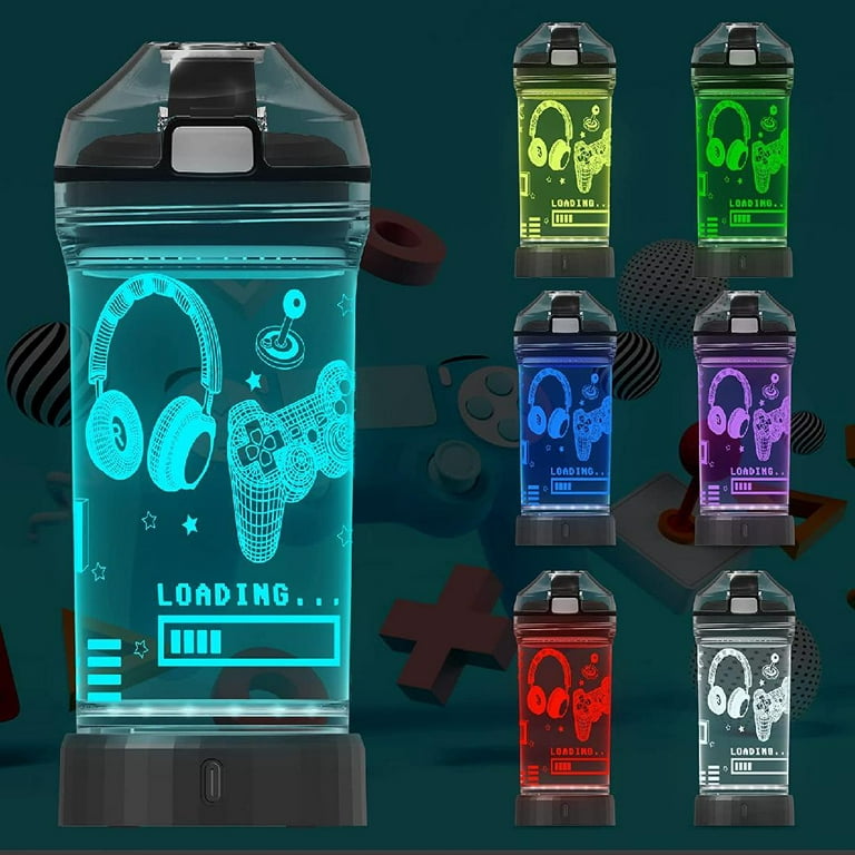 Game Glowing Water Bottle, Light Up Kids Cup with 3D Gamepad Control  Illusion Lamp-14 OZ Headphone BPA Free Eco-Friendly Creative Gamer Play  Gift for