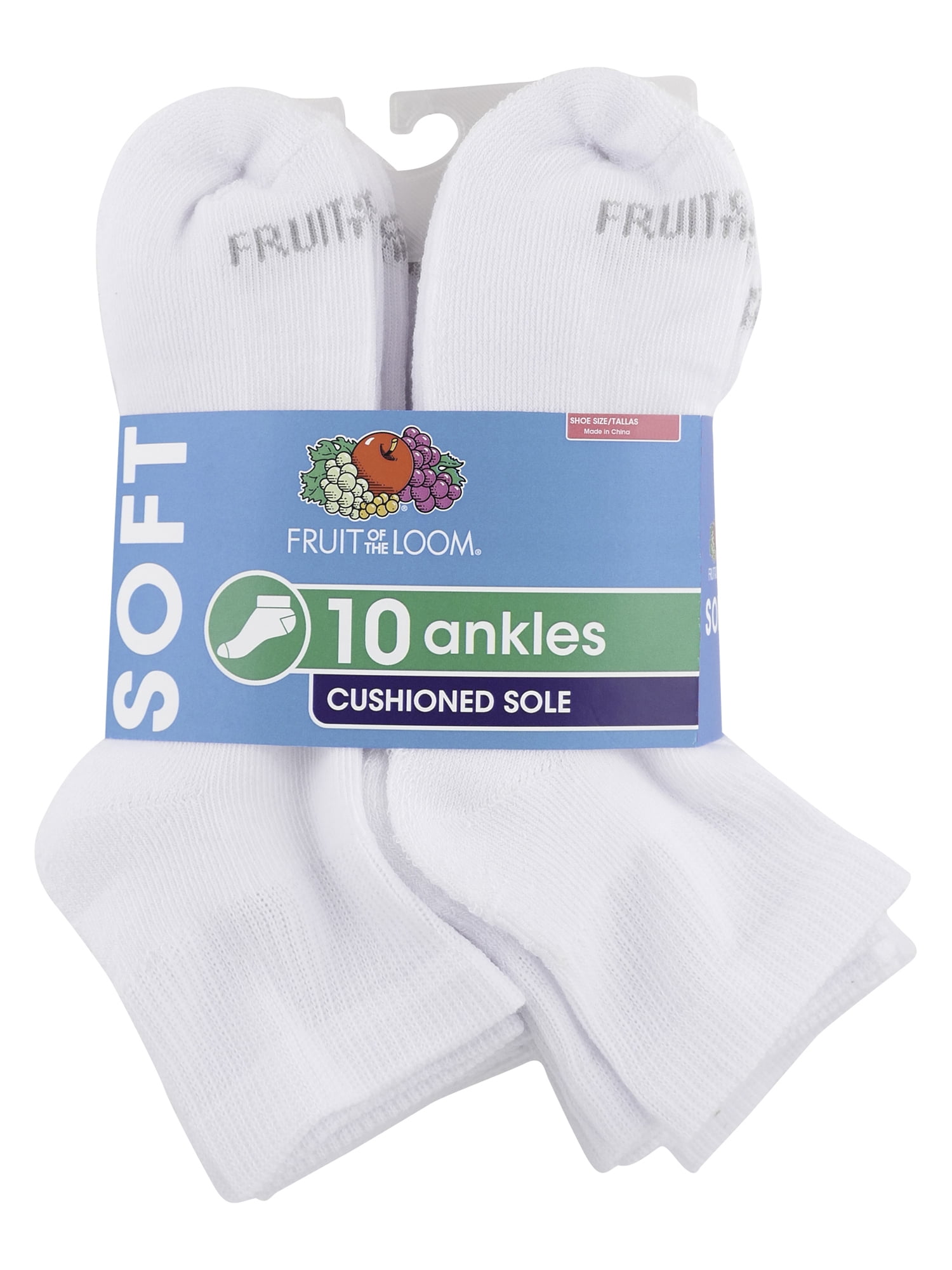 Fruit of the Loom Women's Cushioned Sole Ankle Socks, 10 Pack