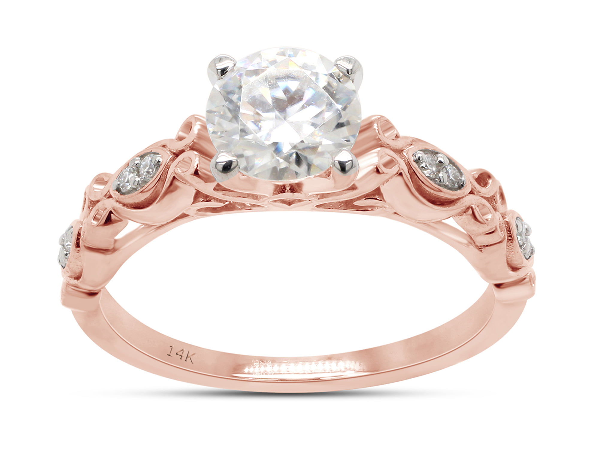 14K White Gold Over D/VVS1 Round Cut Filigree Engagement Wedding Ring Size 7