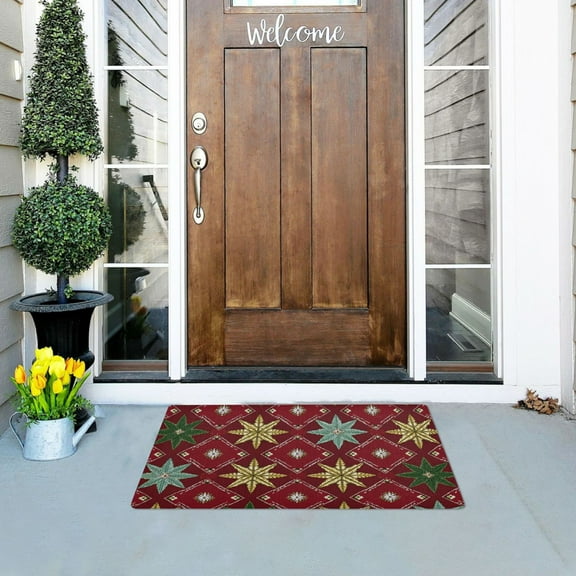 Gold Green Stars Christmas Doormats Welcome Mats Gate Pads Entryway Outdoor 32" x 20"