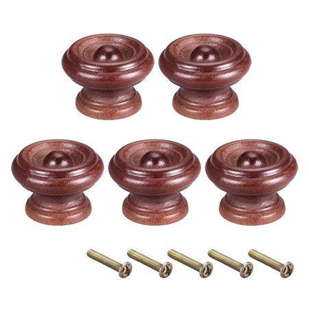 37mm Dia Knob - Cabinet Round Pull Knobs 37mm Dia Bedroom Dark Red Elm Wood 5pcs