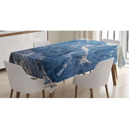

Lake House Decor Tablecloth Snowy Mountain Scene under Sky Winter Wilderness Untrodden Nature Print Rectangular Table Cover for Dining Room Kitchen 60 X 90 Inches White Blue by Ambesonne